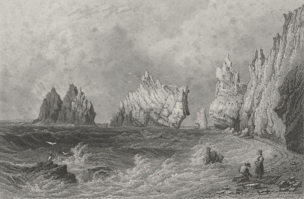 IOW. Needles from Scratchells Bay-Bartlett c1840 old antique print picture